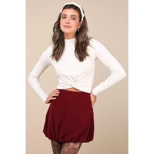 Lulus Exceptionally Aesthetic Wine Red High-rise Bubble-hem Mini Skirt
